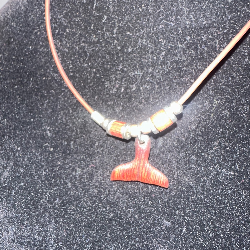 Red and Silver Whale Tail Necklace